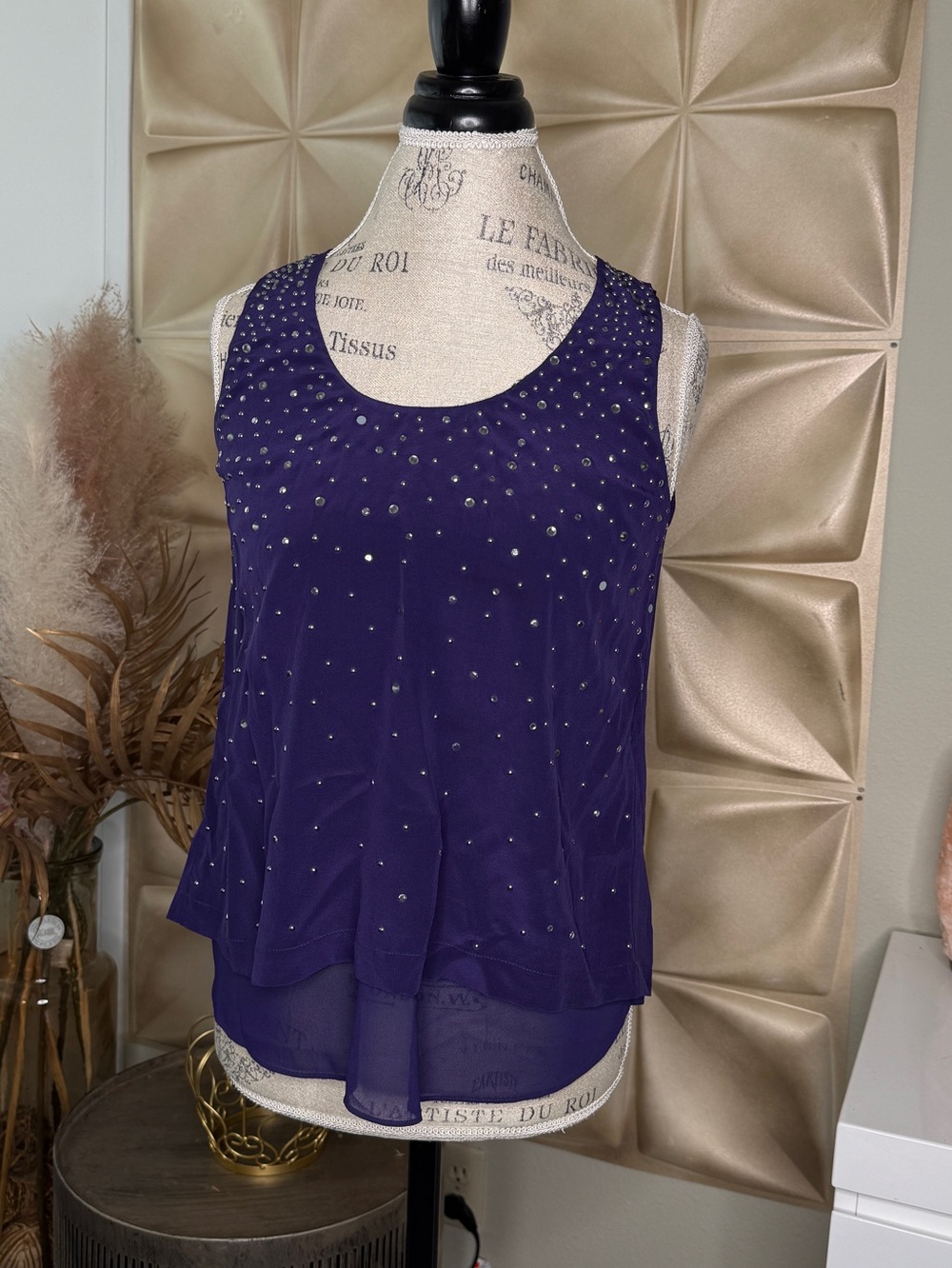 Rebecca Taylor Purple Beaded Chiffon Layered Tank